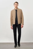 Bej Suni Deri Hakim Yaka Düz Yırtmaçsız Tam Astar Slim Fit Casual Deri Mont 1038245152 thumbnail 2
