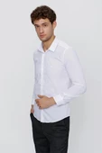 Beyaz Uzun Kol Düz Bez Ayağı 041 Sert Yaka Basic Slim Fit Gömlek 1004245057 thumbnail 4