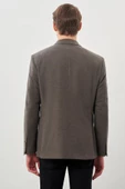 Koyu Bej Desenli Örme Mono Yaka Tam Astar Esnek 6 Drop Comfort Fit Casual Ceket 1002245163 - 5