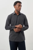 Siyah Uzun Kol Baskılı Bez Ayağı Sert Yaka Cepli Pamuklu Classic Comfort Fit Gömlek 1004245215 thumbnail 3