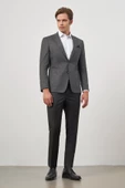 Koyu Antrasit Kazayağı Desen Mono Yaka 6 Drop Slim Fit Classic Ceket 1002245106 thumbnail 2