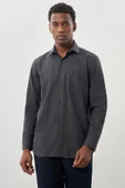 Siyah Uzun Kol Baskılı Bez Ayağı Sert Yaka Cepli Pamuklu Classic Comfort Fit Gömlek 1004245215 thumbnail 1