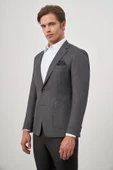 Koyu Antrasit Kazayağı Desen Mono Yaka 6 Drop Slim Fit Classic Ceket 1002245106 thumbnail 3