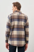 Siyah Yünlü Ekose Desen Yumuşak Yaka Cepsiz Uzun Kol Casual Comfort Fit Gömlek 1004245227 - 5