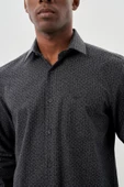 Siyah Uzun Kol Baskılı Bez Ayağı Sert Yaka Cepli Pamuklu Classic Comfort Fit Gömlek 1004245215 thumbnail 4