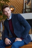 Koyu Lacivert Gofreli Mono Yaka 6 Drop Slim Fit Classic Ceket 1002245158 thumbnail 1