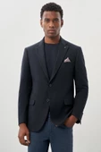 Koyu Lacivert Desenli Örme Mono Yaka Tam Astar Esnek 6 Drop Comfort Fit Casual Ceket 1002245164 thumbnail 1