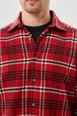 Açık Kırmızı Yünlü Ekose Desen Yumuşak Yaka Cepsiz Uzun Kol Casual Comfort Fit Gömlek 1004245227 - 4