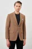 Taba Düz Örme Mono Yaka Kelebek Astar Çift Yırtmaç 2 Düğme 6 Drop Slim Fit Classic Ceket 1002245133 thumbnail 1