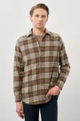 Siyah Yünlü Ekose Desen Yumuşak Yaka Cepsiz Uzun Kol Casual Comfort Fit Gömlek 1004245227 - 1