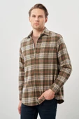 Siyah Yünlü Ekose Desen Yumuşak Yaka Cepsiz Uzun Kol Casual Comfort Fit Gömlek 1004245227 - 5