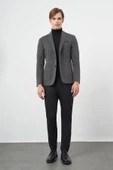 Siyah Kazayağı Desen Örme Mono Yaka 6 Drop Slim Fit Ceket 1002245150 thumbnail 2