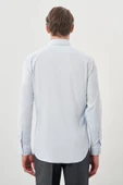 Koyu Mavi Uzun Kol Düz Bez Ayağı Sert Yaka Cepsiz Esnek Classic Slim Fit Gömlek 1004245223_300 - 5