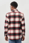 Lacivert Yünlü Ekose Desen Yumuşak Yaka Cepsiz Uzun Kol Casual Comfort Fit Gömlek 1004245227 - 5