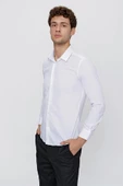 Beyaz Uzun Kol Düz Bez Ayağı 041 Sert Yaka Basic Slim Fit Gömlek 1004245057 thumbnail 3