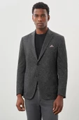 Siyah Desenli Örme Mono Yaka Astarsız Esnek 6 Drop Slim Fit Casual Ceket 1002245159 - 1