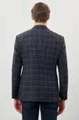 Koyu Lacivert Ekose Desen Mono Yaka Esnek 6 Drop Slim Fit Classic Ceket 1002245160 - 5