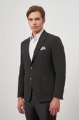 Siyah Gofreli Mono Yaka 6 Drop Slim Fit Classic Ceket 1002245158 - 1