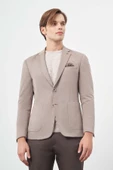 Koyu Vizon Kazayağı Desen Örme Mono Yaka 6 Drop Slim Fit Ceket 1002245150 - 3