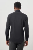 Koyu Antrasit Uzun Kol Düz Bez Ayağı Sert Yaka Cepsiz Esnek Classic Slim Fit Gömlek 1004245223_070 thumbnail 5
