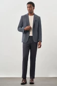 Lacivert Desenli Örme Mono Yaka Astarsız Esnek 6 Drop Slim Fit Casual Ceket 1002245161 - 2