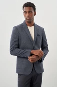 Lacivert Desenli Örme Mono Yaka Astarsız Esnek 6 Drop Slim Fit Casual Ceket 1002245161 - 3
