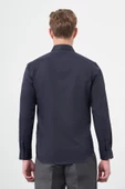 Koyu Lacivert Uzun Kol Düz Bez Ayağı Sert Yaka Cepsiz Pamuklu Classic Slim Fit Gömlek 1004245267 thumbnail 5