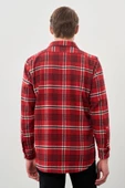 Açık Kırmızı Yünlü Ekose Desen Yumuşak Yaka Cepsiz Uzun Kol Casual Comfort Fit Gömlek 1004245227 - 5