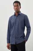Koyu Lacivert Uzun Kol Cepli Pamuklu Classic Comfort Fit Gömlek 1004245215 thumbnail 1