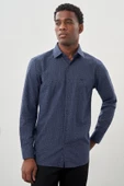 Koyu Lacivert Uzun Kol Cepli Pamuklu Classic Comfort Fit Gömlek 1004245215 thumbnail 3