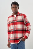 Koyu Kırmızı Yünlü Ekose Desen Yumuşak Yaka Cepsiz Uzun Kol Casual Comfort Fit Gömlek 1004245227 thumbnail 1