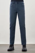 İndigo Mavi Düz Gabardin Pamuklu 5 Cep Slim Fit Casual Denim Pantolon 1023245158 - 1
