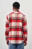 Koyu Kırmızı Yünlü Ekose Desen Yumuşak Yaka Cepsiz Uzun Kol Casual Comfort Fit Gömlek 1004245227 thumbnail 5