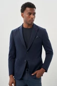 Koyu Lacivert Örme Kılıç Yaka 6 Drop Slim Fit Ceket 1002245155 thumbnail 3