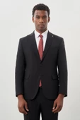 Siyah Düz Kılıç Yaka Yünlü 6 Drop Slim Fit Classic Takım Elbise 1001245179 - 2