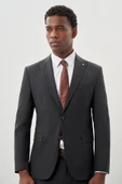 Koyu Antrasit Düz Kılıç Yaka Yünlü 6 Drop Slim Fit Classic Takım Elbise 1001245179 - 3
