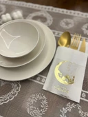 Gold Yaldızlı Beyaz Hoşgeldin Ramazan Yeni Ay Desenli Cepli Peçete 12 li - 1