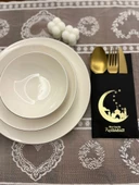 Gold Yaldızlı Siyah Hoşgeldin Ramazan Yeni Ay Desenli Cepli Peçete 12 li - 1
