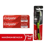 Colgate Visible White Maksimum Beyazlık Diş Macun 75 ml+Colgate Süper Clean Black Orta Diş Fırça 2+1 - 1