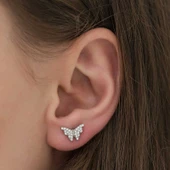 Gümüş Beyaz Kelebek Küpe thumbnail 2