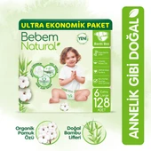 Bebem Natural Bebek Bezi 6 Beden Ekstra Large Ultra Ekonomik Paket 128 Adet - 1