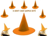 Parti Aksesuar Turuncu Renk Keçe Cadı Şapkası Yetişkin Çocuk Uyumlu 6 Adet - 2
