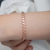 925 Ayar Gümüş Rose Pullu Zincir Kadın Bileklik - 3