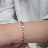 925 Ayar Gümüş Rose Pullu Zincir Kadın Bileklik - 2