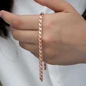 925 Ayar Gümüş Rose Pullu Zincir Kadın Bileklik - 1