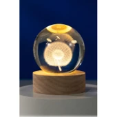 Dekoratif Karahindiba Tasarımlı Ahşap altlıklı Işıklı Cam Küre Büyük Boy - 2