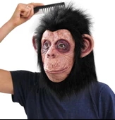 Siyah Saçlı Kafaya Tam Geçmeli Lateks Şempanze Maskesi Maymun Orangutan Goril Maske - 1