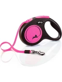 Flexi Neon Reflektörlü 5M Şerit Medium Pembe Otomatik Kedi Köpek Gezdirme Tasması - 1
