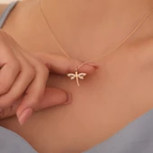 925 Ayar Altın Kaplama Zarif Taşlı Yusufçuk Gümüş Kolye - CNS00406 thumbnail 2