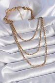 316L Çelik Gold Renk 3'lü Burgu Zincir Model Kadın Kolye - TJ-BKO9346 - 2